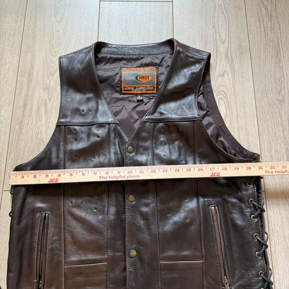 First Classics Leather Gear Motorcycle Biker Vest Mens Large Dark Brown Gothic - Picture 8 of 9